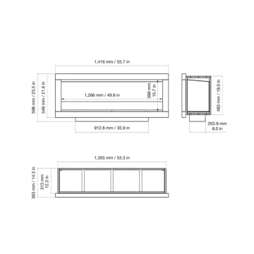Frame 1200SS Single Sided Fireplace Drawings