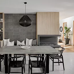 A dining space that connects to both a front and